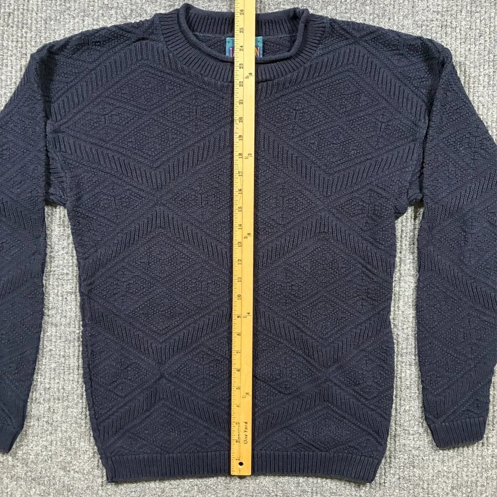 Jantzen Mens Knit Sweater Medium Navy USA Made Textured Crewneck Vintage 90s